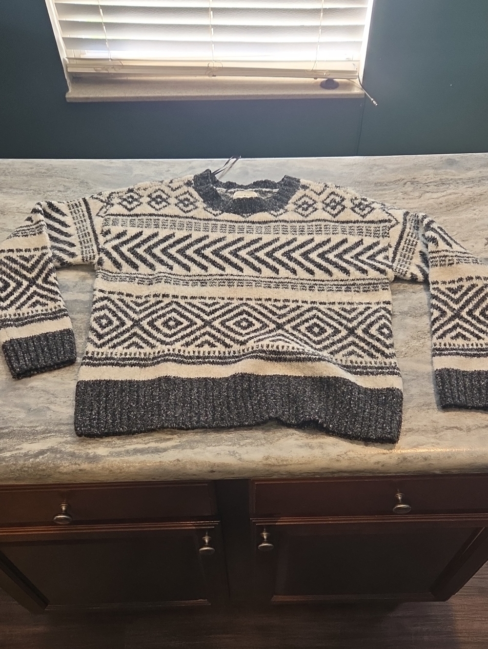 Lucky Brand Black and White Geometric Crewneck Sweater